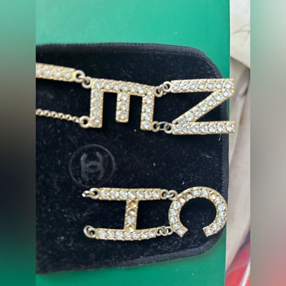 Crystal Cha-Nel Logo Drop Earrings Gold long big accessory bling dangling hoops - Picture 2 of 7